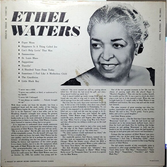 Ethel Waters LP Record The Favorite Songs Of Ethel Waters on Mercury VG/VG+ Jazz - Picture 2 of 4